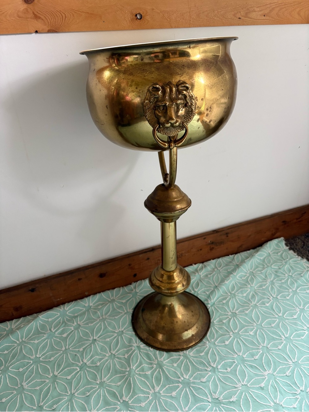 Vintage Brass Lions Head Floor Champagne Bucket plant stand